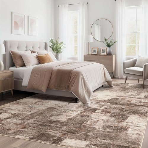 Kakania 8x10 Washable Abstract Area Rug Brown Non-Slip Bedroom Living Room