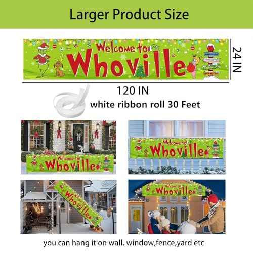 Christmas Yard Fence Sign Xmas Decorations - 120 x 24 Inches Large Welcome Banner for Christmas Decorations Indoor Outdoor Yard Garden Party Supplies