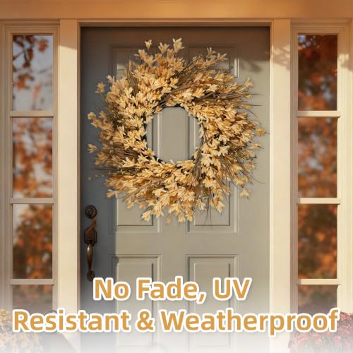 Large Outdoor Fall Wreath with Yellow Forsythia & Berries - 26-28 Inches
