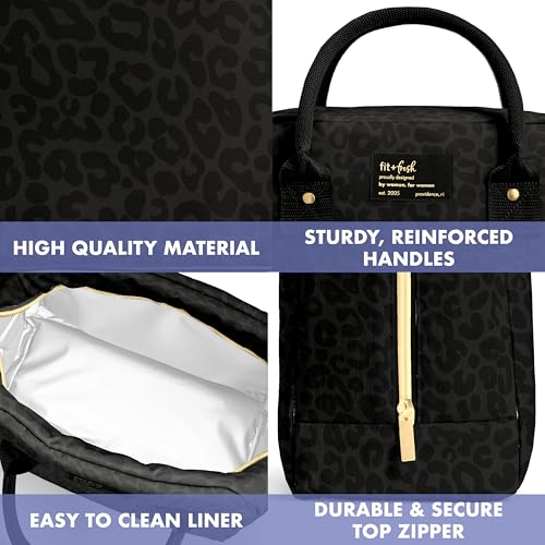 Insulated Large Lunch Bag for Women - Black Feline Fine, Leak-Resistant, Includes Containers