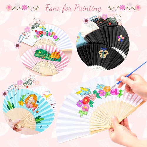 White Paper Hand Fans Pack of 50 - Folding Bamboo Wedding & Party Fans