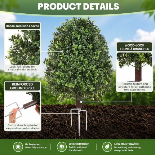 Upgraded 28.5 Inch Faux Boxwoods for Outdoor Planters UV Resistant Topiary Set