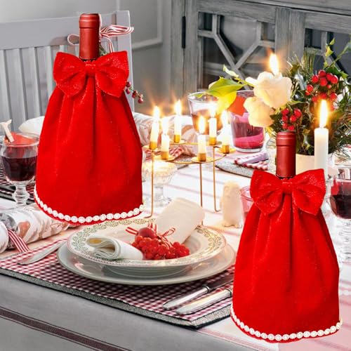Red Velvet Wine Bottle Cover for Christmas Valentine's Day Party Decor