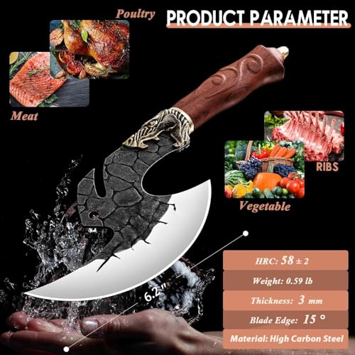 ROCOCO 6.2-Inch Viking Cleaver Knife - Kitchen Meat Chopping Axe & Sheath