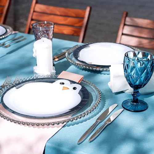 Sliner 50 Pcs Penguin Disposable Round Paper Plates 7 Inch Penguin Party Cake Plates Disposable Dinnerware Birthday Decorations for Picnic Christmas Party Supplies