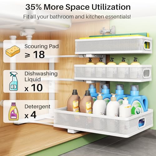 White 2-Pack Under Sink Organizer 3-Tier Adjustable Metal Pull-Out Shelf