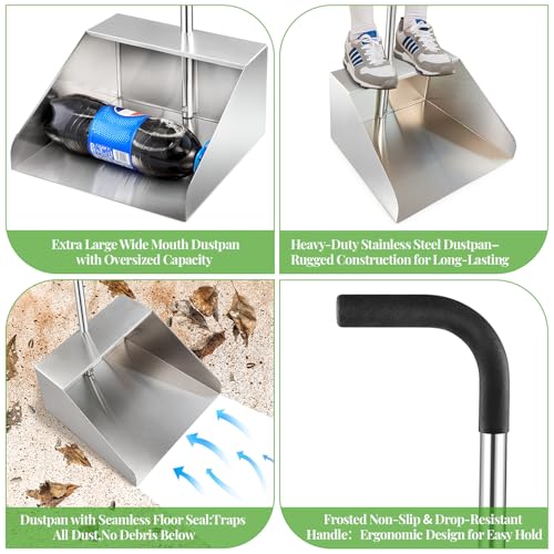 Extra Large Metal Dust Pan with Long Handle - Heavy-Duty Jumbo Debris Pan - Variation 1
