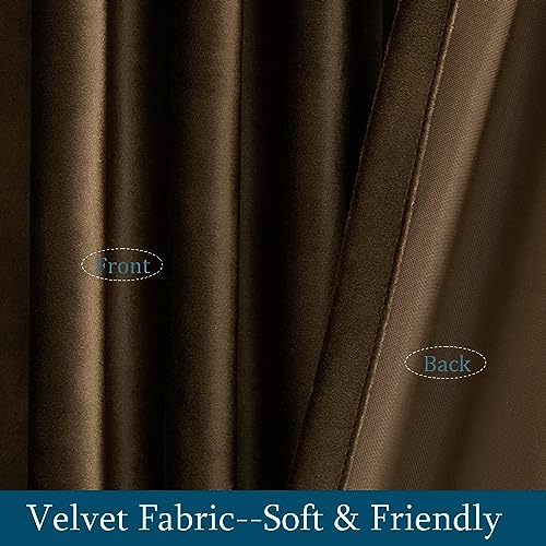 Primrose Brown Velvet Curtains Set of 2 52x120 Inch Room Darkening Window Panels - Blackout, Rod Pocket & Back Tab, Heavy Decor for Bedroom & Living Room