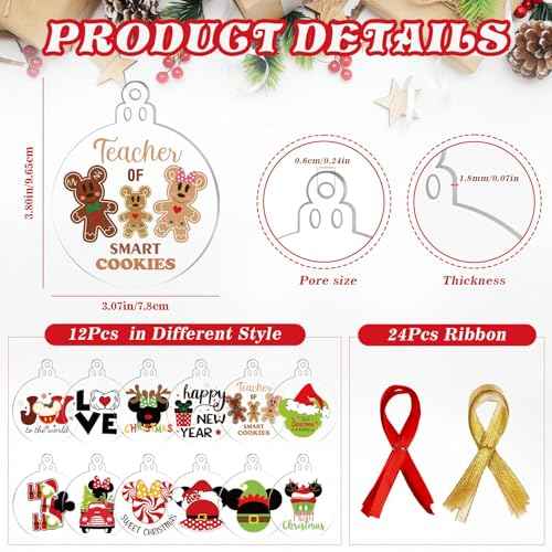 Clear Acrylic Ornaments - 12pcs Round Christmas Tree Decorations with Mouse Design Craft Ornaments for Party Hanging