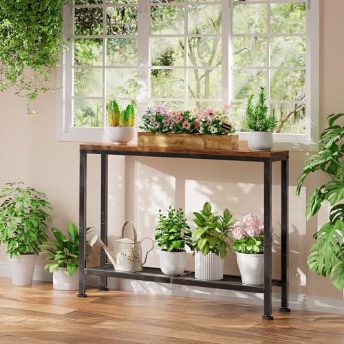 32-Inch Rustic Brown Console Table with Storage Shelf for Entryway & Living Room