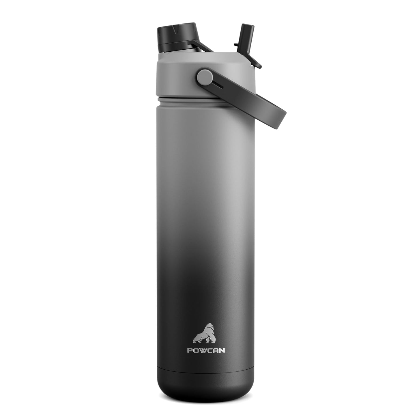 POWCAN 26 oz Insulated Water Bottle with 2-in-1 Straw and Spout Lid, Keep Cold 24H, Leak-Proof, Fits in Car Cup Holder, Stainless Steel Water Bottle for Sports, Travel, Gym, and School (Obsidian)