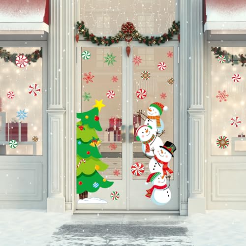 JarThenaAMCS Christmas Door Stickers Snowman Xmas Tree Wall Decals Holiday Decor 2 Rolls