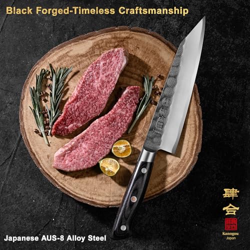 8.27 Inch Japanese Chef Knife - Razor Sharp Kiritsuke Kitchen Knife with Black Pakkawood Handle