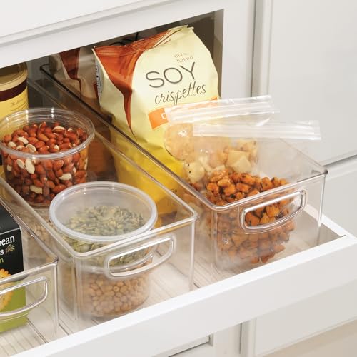 Stackable Pantry Storage Bins with Handles - Set of 4, Clear