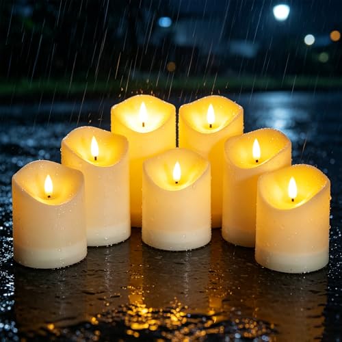 7 Pcs Solar Flickering Flameless Candles Waterproof Outdoor Garden Decor - White