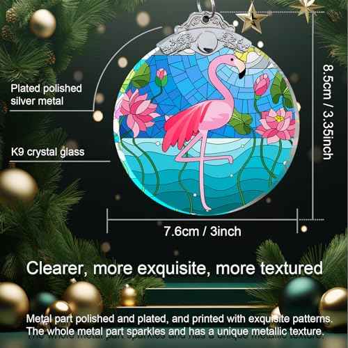 Flamingo Christmas Ornaments - Flamingo Gifts for Women Men - Flamingo Christmas Tree Decorations - Flamingo Gift Ideas Crystal Glass 3" - Xmas Gifts for Flamingo Lovers