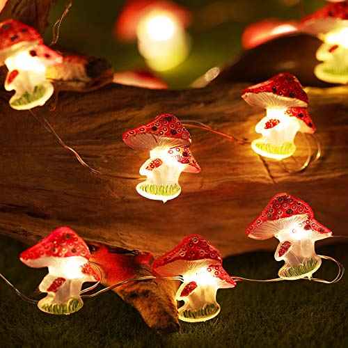 Mudder Mushroom Decor Lights, 10 ft 40 LEDs Mushroom Lights, 8 Lighting Modes Mushroom String Lights Battery Powered with Timer for Bedroom Winter Christmas Party Decoration