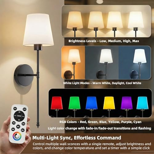 IRONPAX Wall Sconces Battery Operated Set of 2, Wireless Rechargeable