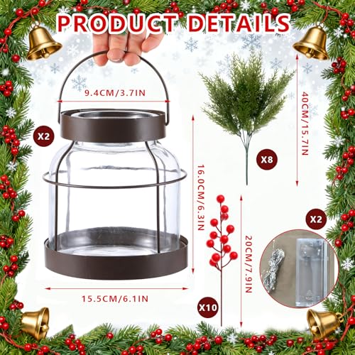 Knitgrip Christmas Norfolk Berries Picks with Glass Vase & LED Lights - 2 Set