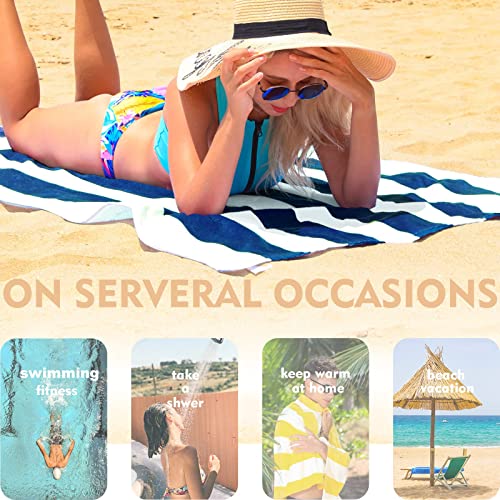 Dark Navy Cotton Oversized Beach Towel Set - 35x70 Inch, Pack of 4