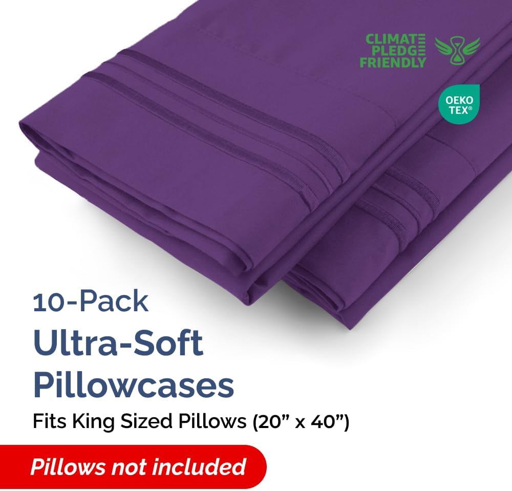 King Pillow Cases by [Brand Name] - Ultra Soft Hotel Quality Covers | Comfy, Wrinkle-Free & Fade Resistant - 10-Piece Set in Purple