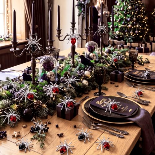 FillTouch 12Pcs Crystal Gothic Spider Christmas Ornaments 1.97in