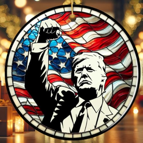 Patriotic Fist Christmas Ornament ? Stained Glass American Flag Design | Republican Holiday Decoration, Conservative Gag Gift, Political Tree Keepsake, Funny Stocking Stuffer