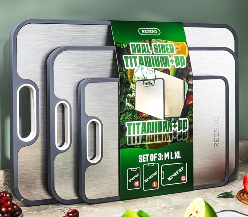 REZEND Titanium Dual-Sided Cutting Board Set of 3 - Hygienic, Non-Toxic Kitchen Prep