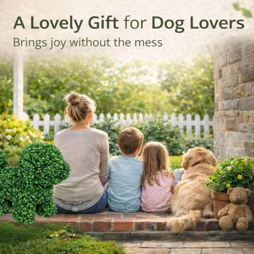 Artificial Topiary Dog Lucky - Faux Green Puppy Garden Decor, UV Resistant, Indoor Outdoor, Variation 2