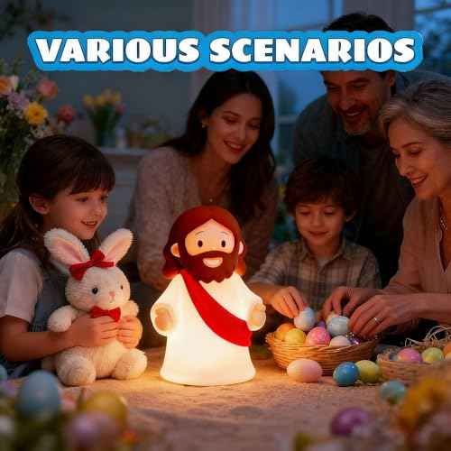 Jesus Night Light Rechargeable Bedside Night Light Dimmable Silicone LED Light Ideal for Religious Gatherings, Gifts for Sunday School, Baptism Presents, Easter Egg Decorations (red)
