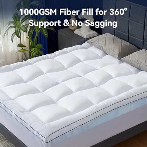 NicePlus Full Dual Layer Memory Foam Mattress Topper with Cooling Gel & Pillow Top, 4 Inch, Elastic Deep Pocket