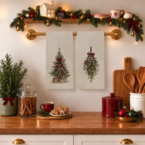 Vintage Tree Mistletoe Christmas Kitchen Towels (Set of 2) - AHNWICNR, Vintage Tree