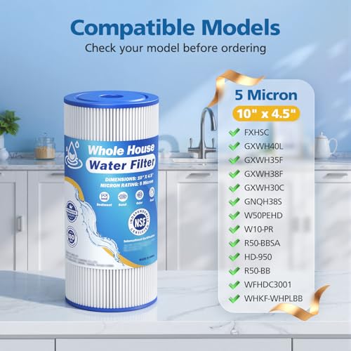 Caehomly 4-Pack 5 Micron 10x4.5 Inch Whole House Water Filter for GE FXHSC