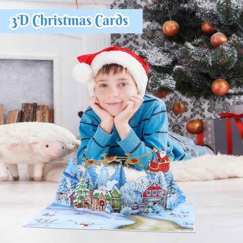 D4DREAM 3D Winter Village Pop Up Christmas Card - Family & Kids Xmas Gift, 3-Winter Village