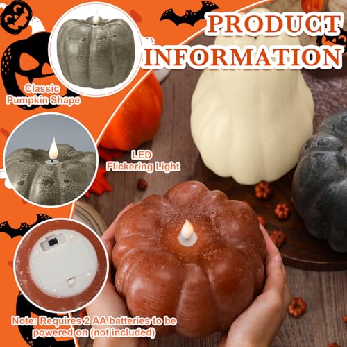 Halloween Pumpkin Flameless Candles Set - Safe LED Autumn Decor