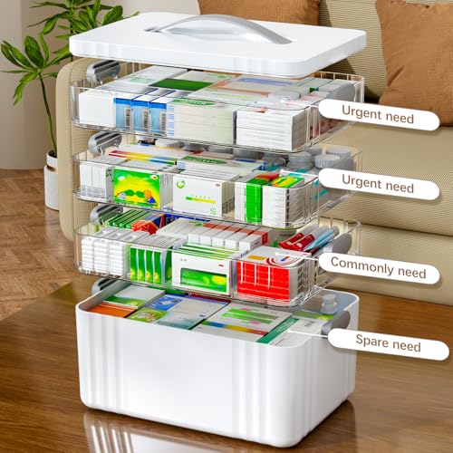 4-Tier Portable Medicine Organizer with Handle - First Aid Storage Box