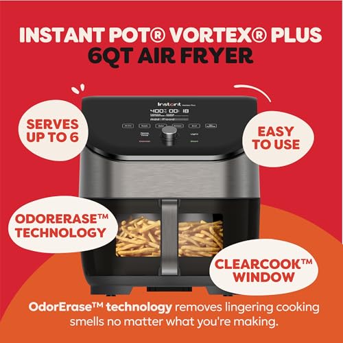 Instant Pot Vortex Plus 6 Qt 6-in-1 Air Fryer with Odor Erase Tech - Black, 6 Quart