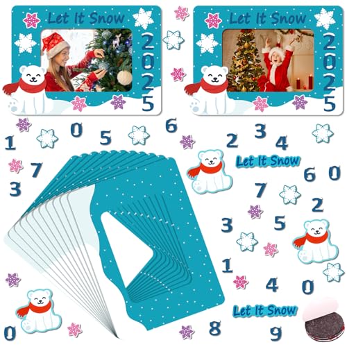 Menkxi 24 Sets Dated Winter Picture Frame Craft Kit Magnet Christmas Photo Frames with Snowflake Stickers Winter DIY Crafts for Kids Toddlers Xmas Gift Decorations Fun Holiday Party Activities