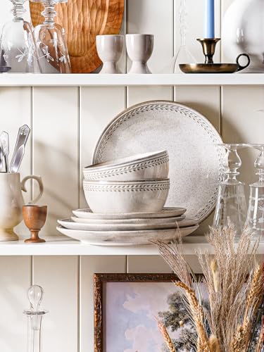 LE TAUCI 12-Piece Dinnerware Set for 4 - Ceramic Plates & Bowls, Chip-Resistant, Microwave & Dishwasher Safe, Beige Wheat, 4-Set