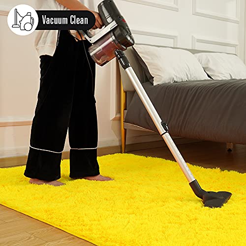 Amearea Shag Fluffy Area Rug for Bedroom Girls Living Room, Extra Soft and Fuzzy Shaggy Rugs, Non Slip, Solid Color Carpet Mat for Boys Nursery Home, Yellow 5x8 Feet