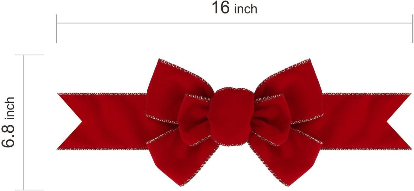 Meseey Red Velvet Christmas Burlap Bows - Handmade Decorative Ornaments for Wreaths & Gifts (Large)