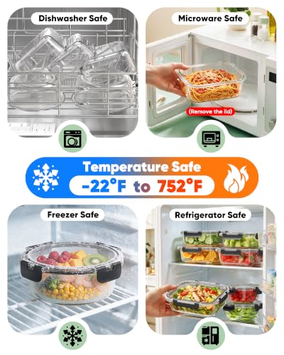 40 PCS Glass Food Storage Containers Set with Leak-Proof Lids - BPA-Free, Microwave & Dishwasher Safe