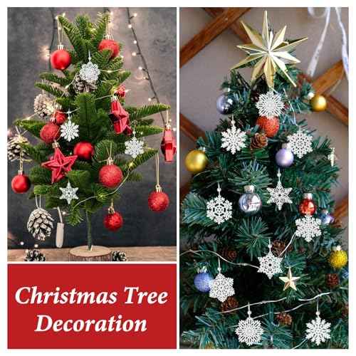 16 Pcs Wooden Snowflake Christmas Ornaments, White Snowflakes for Crafts, Snowflake Hanging Ornament for Christmas Tree Winter Garland