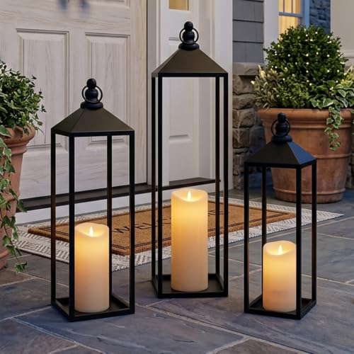 Black Outdoor & Indoor Floor Lanterns Set of 3 - Tall Metal Candle Holders - Variation of THIS listing