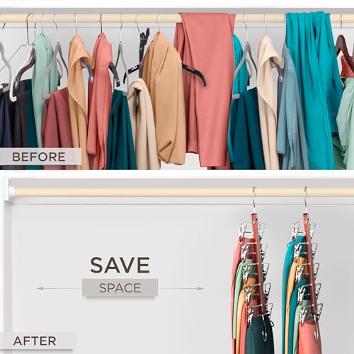 MORALVE Mahogany Space Saving Skirt Hangers with Clips - 2 Pack