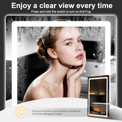 TRAHOME 36x24 Inch LED Bathroom Mirror with Lights, Unframed Round Corner