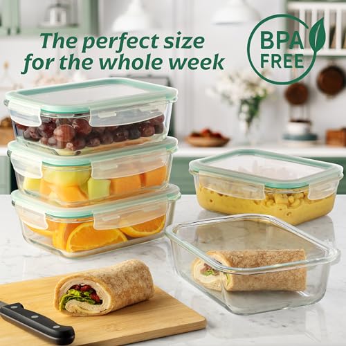 8 Pack 35 oz Glass Food Storage Containers with Airtight Lids - Microwave & Oven Safe