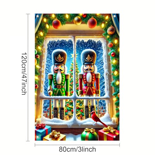BlissYard Colorful Christmas Nutcracker Window Banner 31x47 Inch Holiday Decor