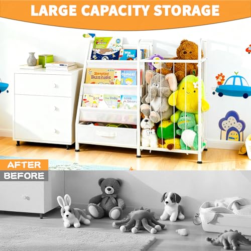 Kids’ White 3-Tier Toy & Book Storage Shelf with Stuffed Animal Organizer