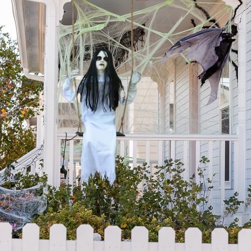 Halloween Hanging Swinging Girl Prop - Creepy White Outdoor & Indoor Decoration